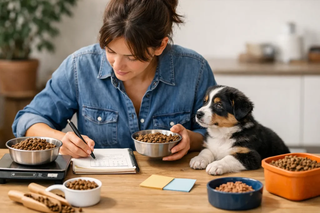La ration d’un chiot change chaque mois : poids, repas, transition